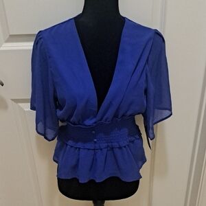 NWT Kabina Royal Blue V-Neck Blouse